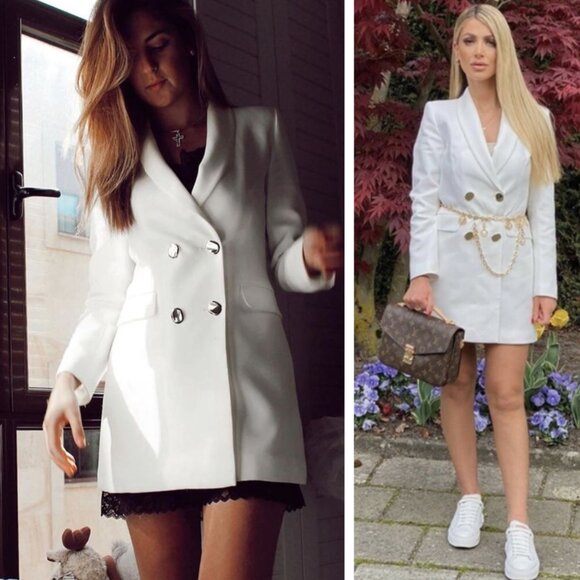 NWT Zara Double Breasted Blazer Jacket White - Picture 2 of 9